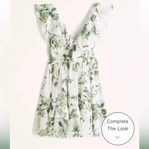 Abercrombie Ruffle Flutter Sleeve Mini Dress Green Floral Size Small Tall - Picture 5 of 10